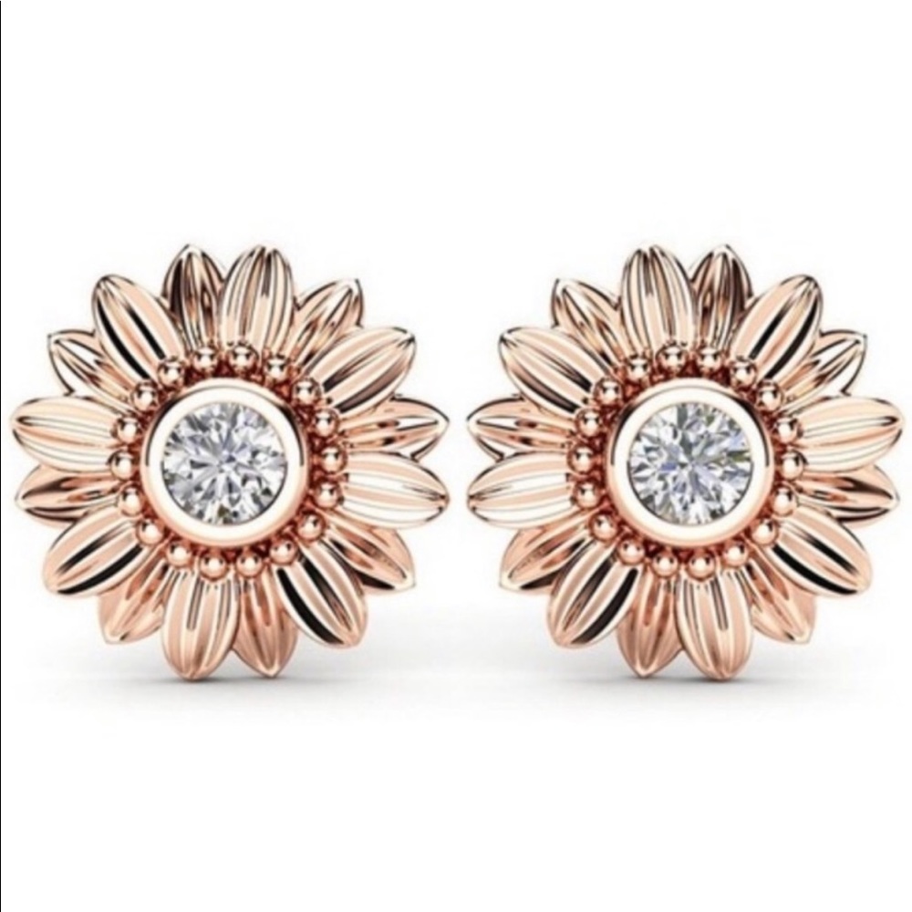 18K ROSE GOLD DIAMOND SUNFLOWER STUD EARRINGS